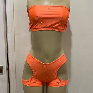 Orange open back exotic dance / bartender outfit